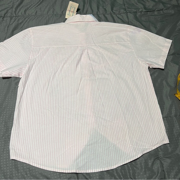 LT Casuals by Liz Thomas white pink striped button down shirt stains medium - Picture 10 of 11